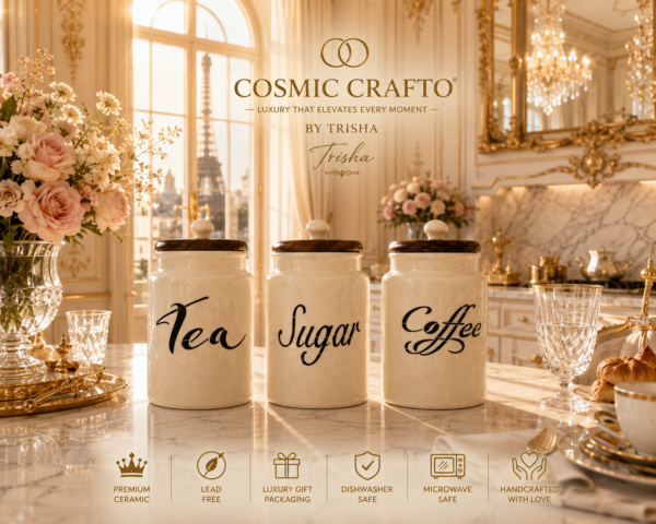 Cosmic Craftto Damru Ceramic Tea Coffee Sugar Storage Jar Set