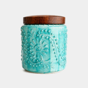 Aqua Beaded Storage Jar