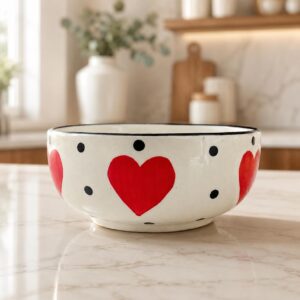 Ceramic Bowl 550 ML, White Heart Design | Premium, Microwave Safe, Dishwasher Safe, Pack of 1