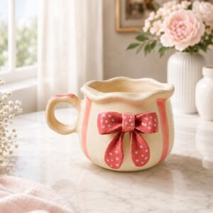 Cute Coffee Mug for Women, 250 ml Aesthetic Ceramic Tea Mug, (1, Pink Petal)
